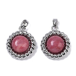 Родонит Латунь с подвесками из драгоценных камней, плоско-круглые, 20.5x17x6.5 мм, отверстие : 4x2 мм