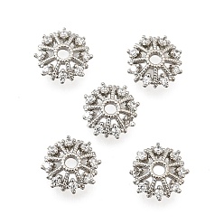 Платина Колпачки для бусин из цветочной латуни с микропаве из кубического циркония, стойки покрытие, долговечный, без свинца и без кадмия, платина, 8.5x2.5 мм, отверстие : 1.6 мм