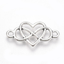 Antique Silver Tibetan Style Alloy Links/Connector, Lead Free & Cadmium Free, for Valentine's Day, Heart with Infinity, Antique Silver, 12.5x24x2mm, Hole: 1.8mm, about 550pcs/500g