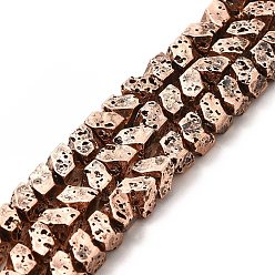 Copper Plated Electroplated Natural Lava Rock Beads Strands, Trapezoid, Copper Plated, 4x4.5x4mm, Hole: 1mm, about 94pcs/strand, 15.35~15.55 inch(39~39.5cm)