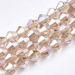 Light Salmon Electroplate Glass Beads Strands, AB Color Plated, Faceted, Bicone, Light Salmon, 6x5.5~6mm, Hole: 1mm, about 47~48pcs/strand, 10.83 inch(27.5cm)