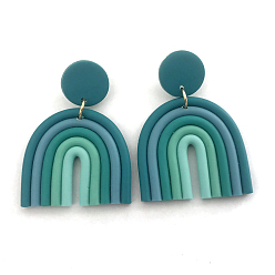 Teal Polymer Clay Arch Dangle Stud Earrings for Women, Teal, 60x40mm