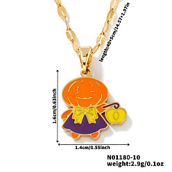 Оранжевый Хэллоуин 304 эмалированные подвески из нержавеющей стали, с позолоченными цепочками для унисекс, тыква, оранжевые, 15.75 дюйм (40 см)