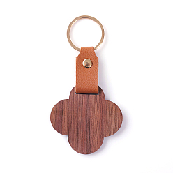 Black walnut veneer buckle flower shape Homestay Creative Leather Wooden Keychain Couple Keychain Creative Car Pendant