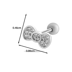 Нержавеющая Сталь Цвет Серьги-бантики с микропаве из латуни и прозрачными кубическими цирконами для крепления на хрящ, 316l штифты из нержавеющей стали, цвет нержавеющей стали, 4.6x8.6 мм, штифты : 6x0.8 мм