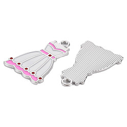Hot Pink Alloy Enamel Pendants, Cadmium Free & Lead Free, Dress, Hot Pink, 27x18x1.5mm, Hole: 2mm