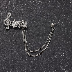 Musical Note British Style Alloy Crystal Rhinestone Hanging Chain Brooch, Platinum, Musical Note, 140mm