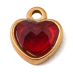 Гиацинт 304 подвески из нержавеющей стали, со стразами, сердце прелести, граненые, золотые, гиацинт, 9x8x3.5 мм, отверстие : 1.2 мм