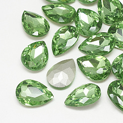 Peridot Pointed Back Glass Rhinestone Cabochons, Back Plated, Faceted, teardrop, Peridot, 10x7x4mm