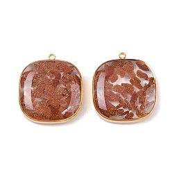 Сиена 304 подвески из нержавеющей стали, квадрат с эпоксидной смолой и синтетическим авантюрином, вакуумное покрытие pvd, реальный 18 k позолоченный, цвет охры, 22x20x5~6.5 мм, отверстие : 1.6 мм