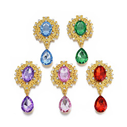 Mixed Color Alloy Flat Back Cabochons, with Acrylic Rhinestones, Oval and Teardrop, Golden, Faceted, Mixed Color, 58x29x6mm, Teardrop: 25x13x7mm
