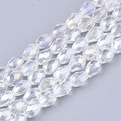 Clear AB Electroplate Glass Beads Strands, AB Color Plated, Faceted, Teardrop, Clear AB, 7.5~8x6mm, Hole: 1mm, about 66~68pcs/strand, 22.6 inch