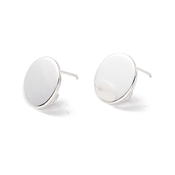 925 Sterling Silver Plated 201 Stainless Steel Stud Earring Findings, with 316 Surgical Stainless Steel Pins and Vertical Loop, Flat Round, 925 Sterling Silver Plated, 12mm, Hole: 2.5mm, Pin: 0.7mm