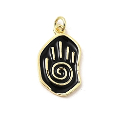 Черный Латунь эмаль подвески, без свинца и без кадмия, долговечный, стойки покрытие, реальный 18 k позолоченный, чёрные, 23.5x14x2 мм, отверстие : 3.4 мм