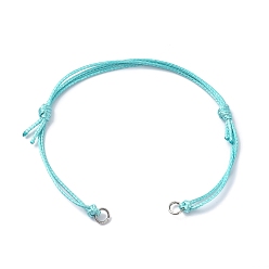 Cyan Adjustable Eco-Friendly Korean Waxed Polyester Cord Bracelet Making, with 304 Stainless Steel Open Jump Rings, Fit for Connector Charms, Cyan, 5-1/8~9-1/4 inch(132~235mm), Hole: 3mm