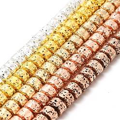 Mixed Color Electroplated Natural Lava Rock Beads Strands, Column, Mixed Color, 6x8.5mm, Hole: 1mm, about 64~66pcs/strand, 15.16~15.35 inch(38.5~39.7cm)