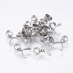Stainless Steel Color 201 Stainless Steel Pendant Pinch Bails, Stainless Steel Color, 9x7x2.5mm, Hole: 4x5mm, Pin: 0.8mm