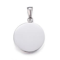 Stainless Steel Color 304 Stainless Steel Pendants, Manual Polishing, Flat Round, Stamping Blank Tag, Stainless Steel Color, 23.5x20x2mm, Hole: 3.5x7mm