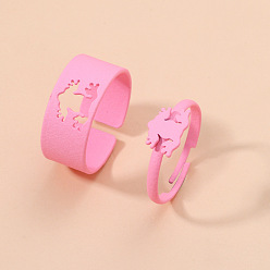 Frog Romantic Pink Hollow Dolphin Animal Ring Set for Couples - Stackable, Unique Design