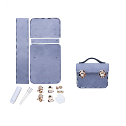 Light Steel Blue DIY Purse Making Kit, Including Cowhide Leather Bag Accessories, Iron Needles & Waxed Cord, Iron Clasps Set, Light Steel Blue, 8x10.5x4.5cm