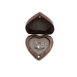 Gray Heart Wooden Couple Ring Boxes, Magnetic Wood Ring Storage Case with Velvet Inside, for Wedding, Valentine's Day, Gray, 6x5.5x3.3cm