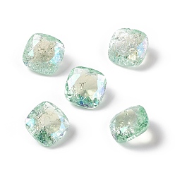 Peridot AB Crackle Moonlight Style Glass Rhinestone Cabochons, Pointed Back, Square, Peridot AB, 8x8x4mm