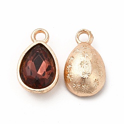 Coconut Brown Faceted Glass Rhinestone Pendants, with Golden Tone Zinc Alloy Findings, Teardrop Charms, Coconut Brown, 15x9x5mm, Hole: 2mm