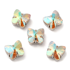 Sunshine Butterfly Sew On Rhinestones, Multi-Strand Links, K5 Glass Rhinestone with Brass Prong Settings, Sunshine, 9x10x7.5mm, Hole: 1mm