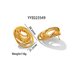 Ring Модные нестандартные 304 серьги-гвоздики из нержавеющей стали для женщин, золотые, кольцо, 28.2x21.5 мм