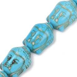 Темно-Голубой Нити из бисера синтетический Howlite, окрашенные, Голова Будды, глубокое синее небо, 20x15x9 мм, отверстие : 1 мм, около 19 шт / нитка, о 15 дюйме
