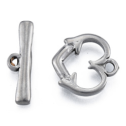 Stainless Steel Color 304 Stainless Steel Toggle Clasps, Heart, Stainless Steel Color, Bar:6x22x2mm, Hole: 1.2mm, Heart: 16.5x16.5x2.5mm, Hole: 2mm.
