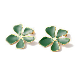 Зеленый Цветочное золотое ионное покрытие (ip) 304 серьги-гвоздики из нержавеющей стали для женщин, с эмалью, золотые, зелёные, 31x32 мм