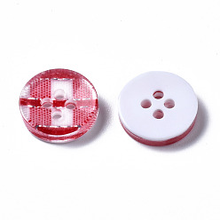 FireBrick Resin Buttons, 4-Hole, Flat Round with Tartan Pattern, FireBrick, 13x2.5mm, Hole: 1.6mm, about 1000pcs/bag