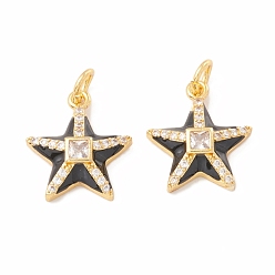 Черный Стойка металлическая латунная микропрофилированная кубическая циркония подвески, с эмалью, долговечный, реальный 18 k позолоченный, без кадмия и без свинца, морская звезда, чёрные, 18x16x4.5 мм, Перейти кольцо: 6x1 мм, 4 мм внутренним диаметром