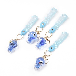 Royal Blue Acrylic Spaceman Keychain, with Light Gold Tone Alloy Lobster Claw Clasps, Iron Key Ring and PVC Plastic Tape, Royal Blue, 23cm