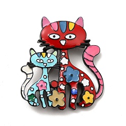 Colorful Alloy Enamel Brooches, Cadmium Free & Lead Free, Cat, Colorful, 49x43x4mm, Pin: 0.7mm