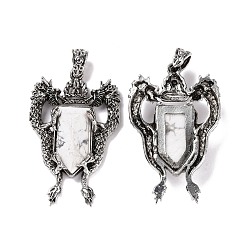 Говлит Натуральный говлит граненые большие подвески, прелести дракона, со сплавочной фурнитурой античного серебряного тона, 52x33x8 мм, отверстие : 6x4 мм