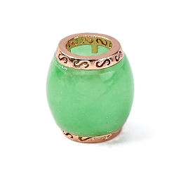 Весенне-зеленый Латунные бусины из натурального мьянманского нефрита, баррель, розовое золото , весенний зеленый, 16x15x15 мм, отверстие : 7.5 мм