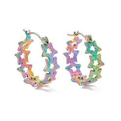 Rainbow Color Ion Plating(IP) 304 Stainless Steel Star Wrap Hoop Earrings for Women, Rainbow Color, 22x20x8mm, Pin: 0.6mm