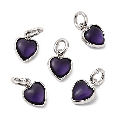 Фиолетовый Кулон из циркония, сердце прелести, без кадмия и без свинца, стойки покрытие, долговечный, с целью перехода в кольце, платина, фиолетовые, 9x7x3.5 мм, отверстие : 3 мм