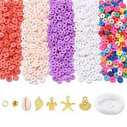Mixed Color DIY Preppy Bracetet Anklet Making Kit, Including Polymer Clay Disc & Plastic Beads, Alloy & Natural Cowrie Shell Pendants, Starfish & Turtle & Leaf, Mixed Color
