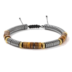 Tiger Eye Natural Tiger Eye and Synthetic Non-Magnetic Hematite Braided Bead Bracelets, Inner Diameter: 2-3/8 inch(6cm)