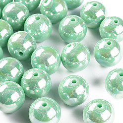 Aigue-marine Perles acryliques opaques, de couleur plaquée ab , ronde, aigue-marine, 20x19mm, Trou: 2~3mm