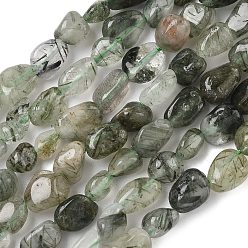 Rutilated Кварц Естественный зеленый Rutilated кварцевые нити бисера, упавший камень, самородки, 6~8x6~8x4~6 мм, отверстие : 0.6 мм, около 51 шт / нитка, 15.35'' (39 см)