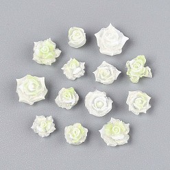 Бледно-Зеленый Светящиеся цветочные кабошоны из смолы, для изготовления ювелирных изделий, с блеском порошок, светится в темноте, бледно-зеленый, 6~12x6~12x2.5~6 мм, о 2500~3000 шт