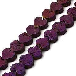 Purple Plated Electroplated Natural Lava Rock Beads Strands, Heart, Purple Plated, 8x8.5x3mm, Hole: 1mm, about 60pcs/strand, 16.54''(42cm)