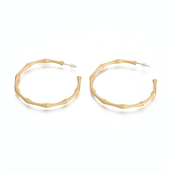 Matte Gold Color Semicircular Brass Stud Earrings, Half Hoop Earrings, with 925 Sterling Silver Pin and Plastic Ear Nuts, Long-Lasting Plated, Bamboo Shape, Matte Gold Color, 52.5x3.5mm, Pin: 0.7mm