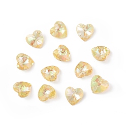 Champagne Yellow Transparent Faceted Glass Charms, Heart, Champagne Yellow, 14x14x7.5mm, Hole: 1.6mm