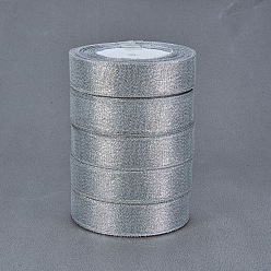 Silver Glitter Metallic Ribbon, Sparkle Ribbon, Silver, 1 inch(25~26mm), about 25yards/rolls, 5rolls/group