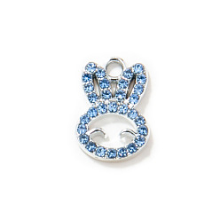 Sapphire Alloy Pendant, with Rhinestone, Rabbit, Sapphire, 14x9mm